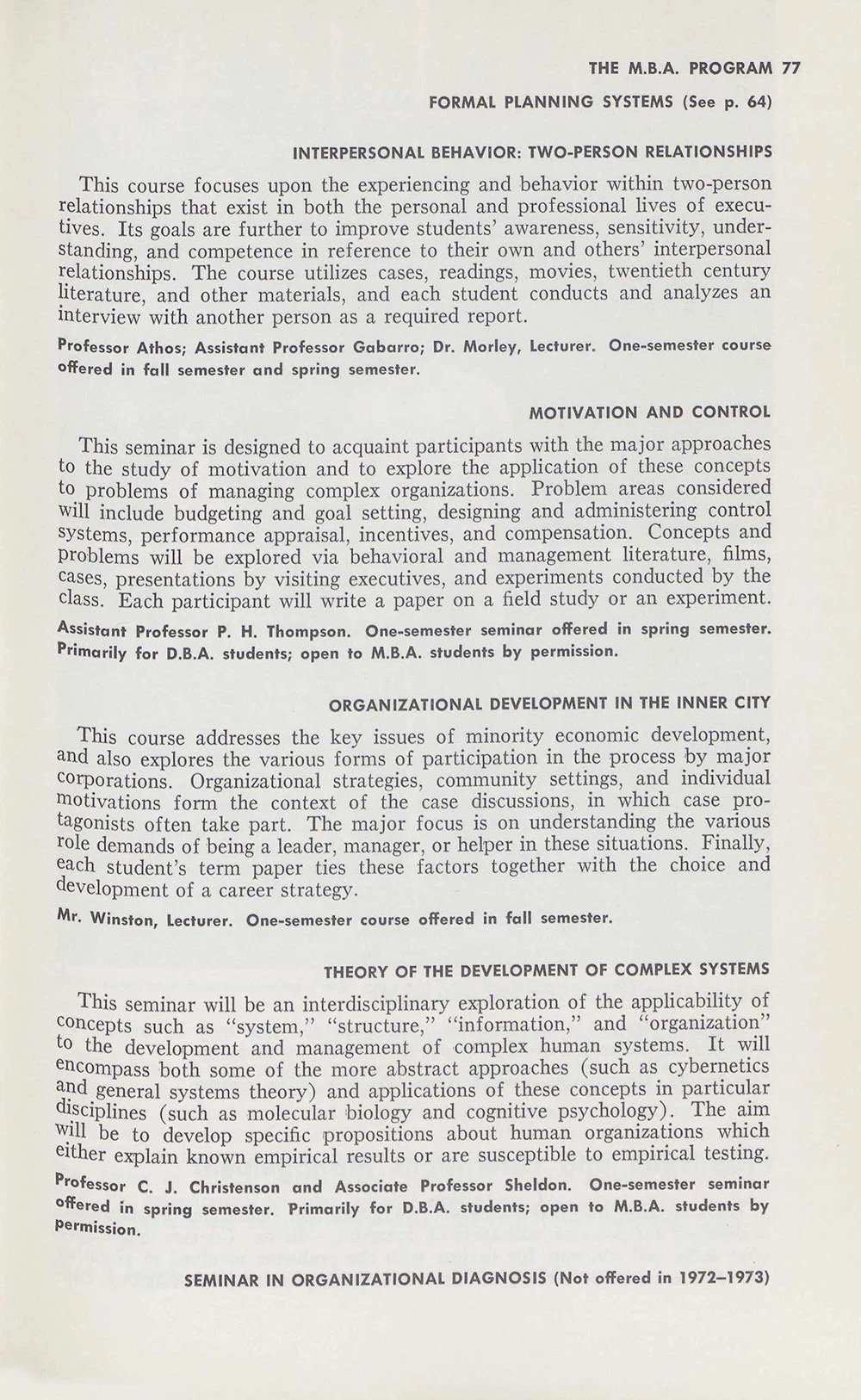 A course description for the 1972 HBS course, "Organizational Development in the Inner City"