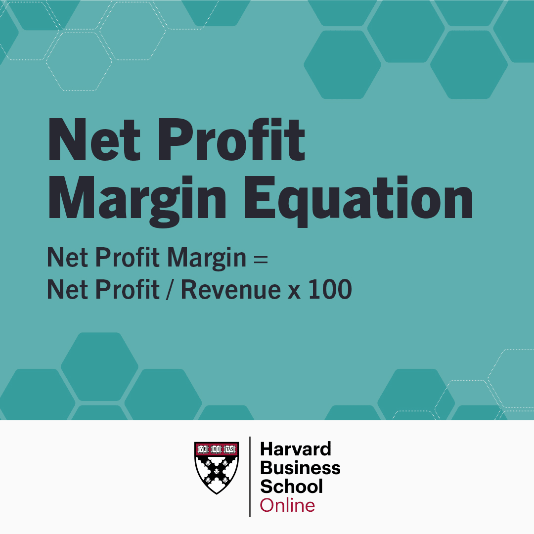 net profit margin equation: net profit margin equals net profit divided by revenue times 100
