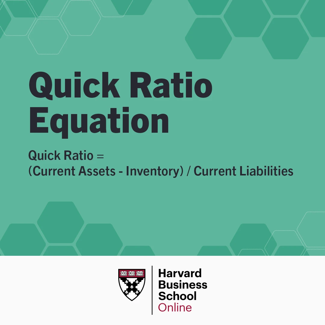 quick ratio equation: quick ratio equals current assets minus inventory divided by current liabilities
