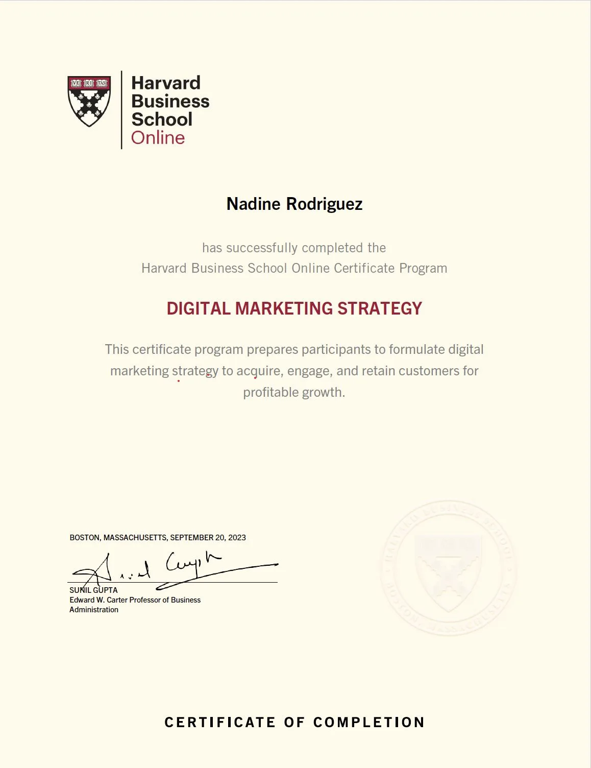 Certificate of Completion