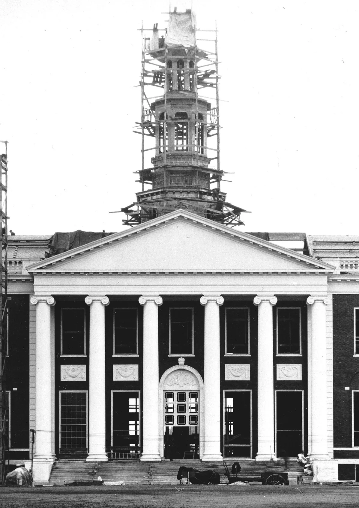 Baker Library north entrance during construction
