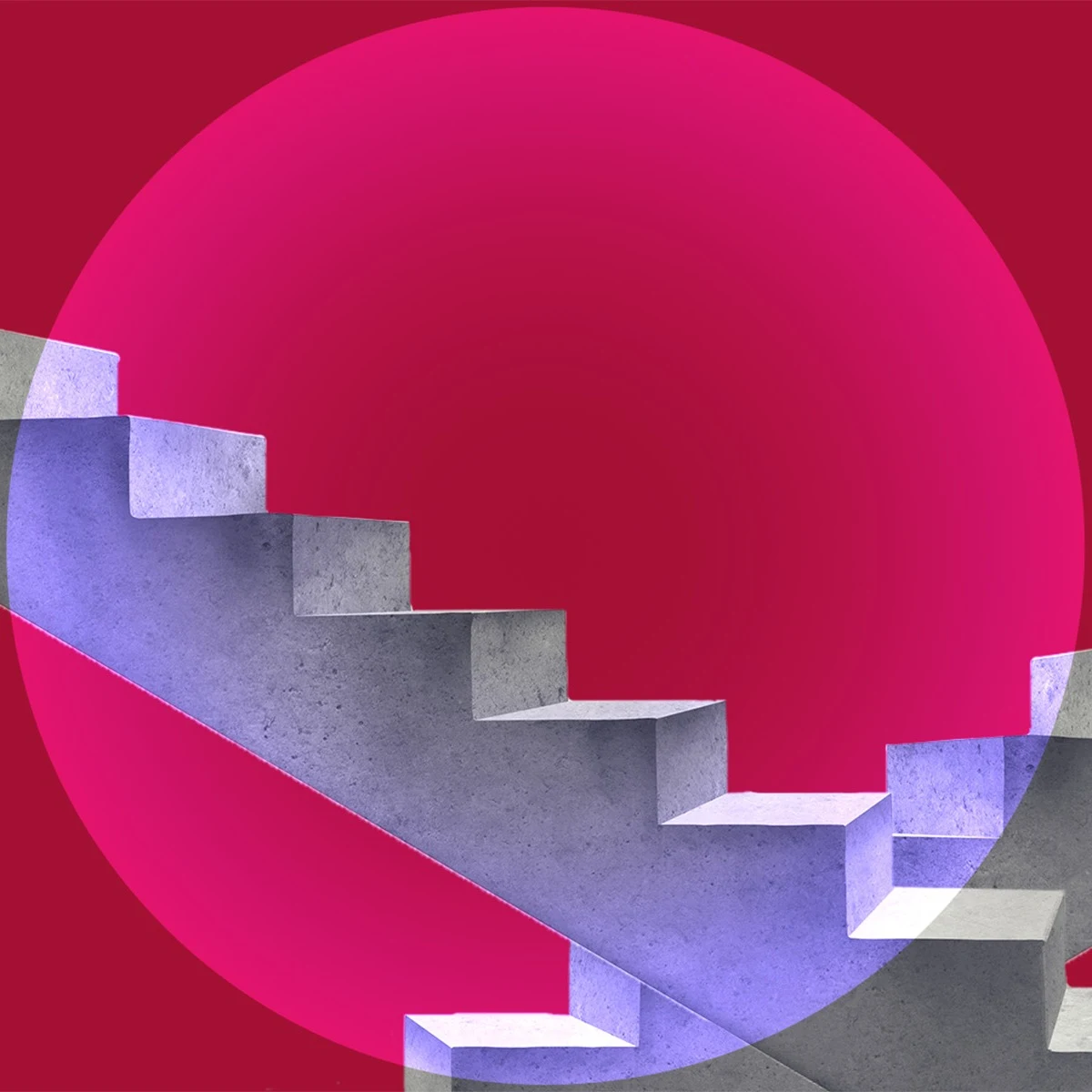 Stairs going down and then up to depict rebounding at work after the COVID-19 pandemic