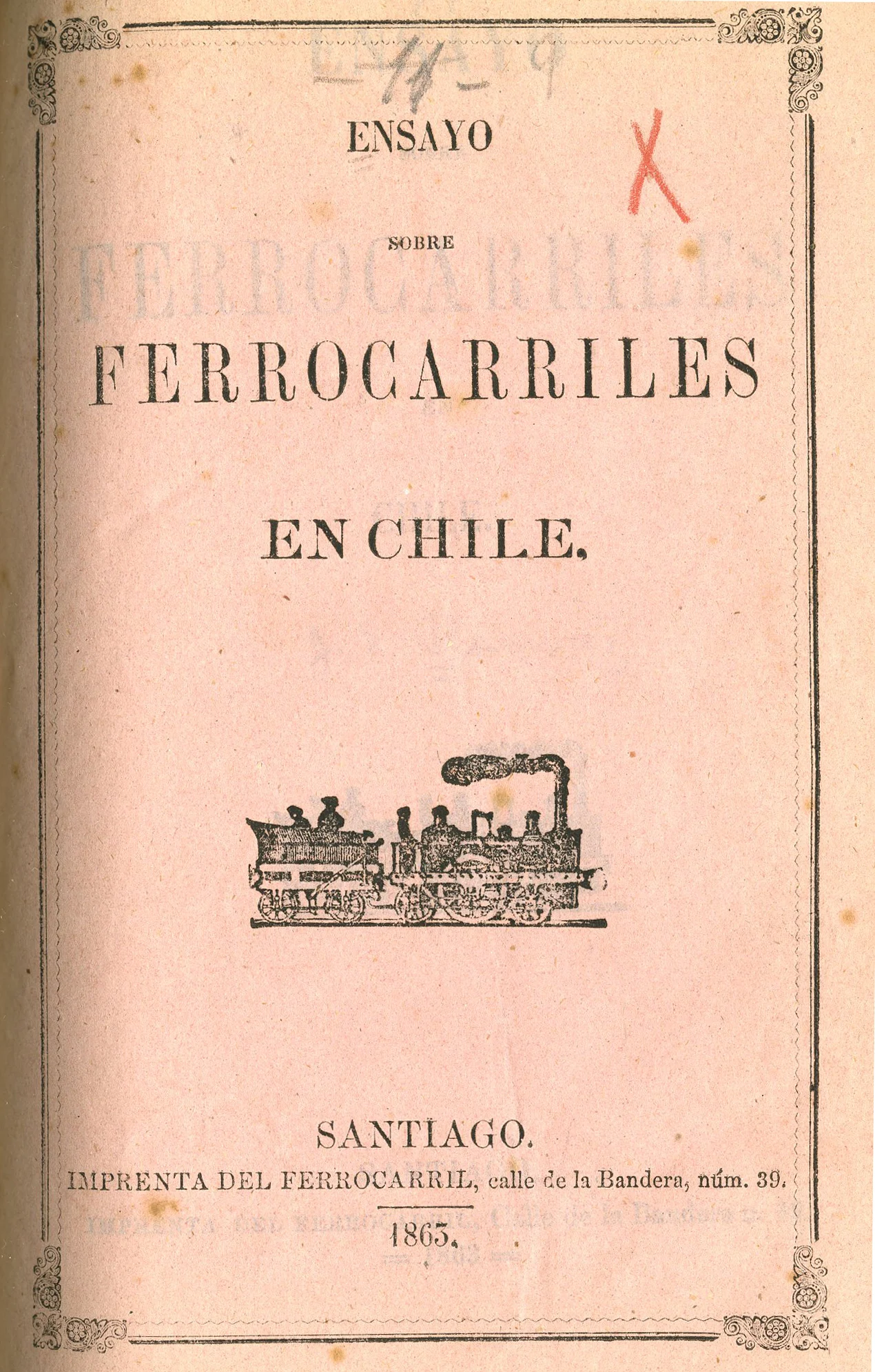 Title page of book with train