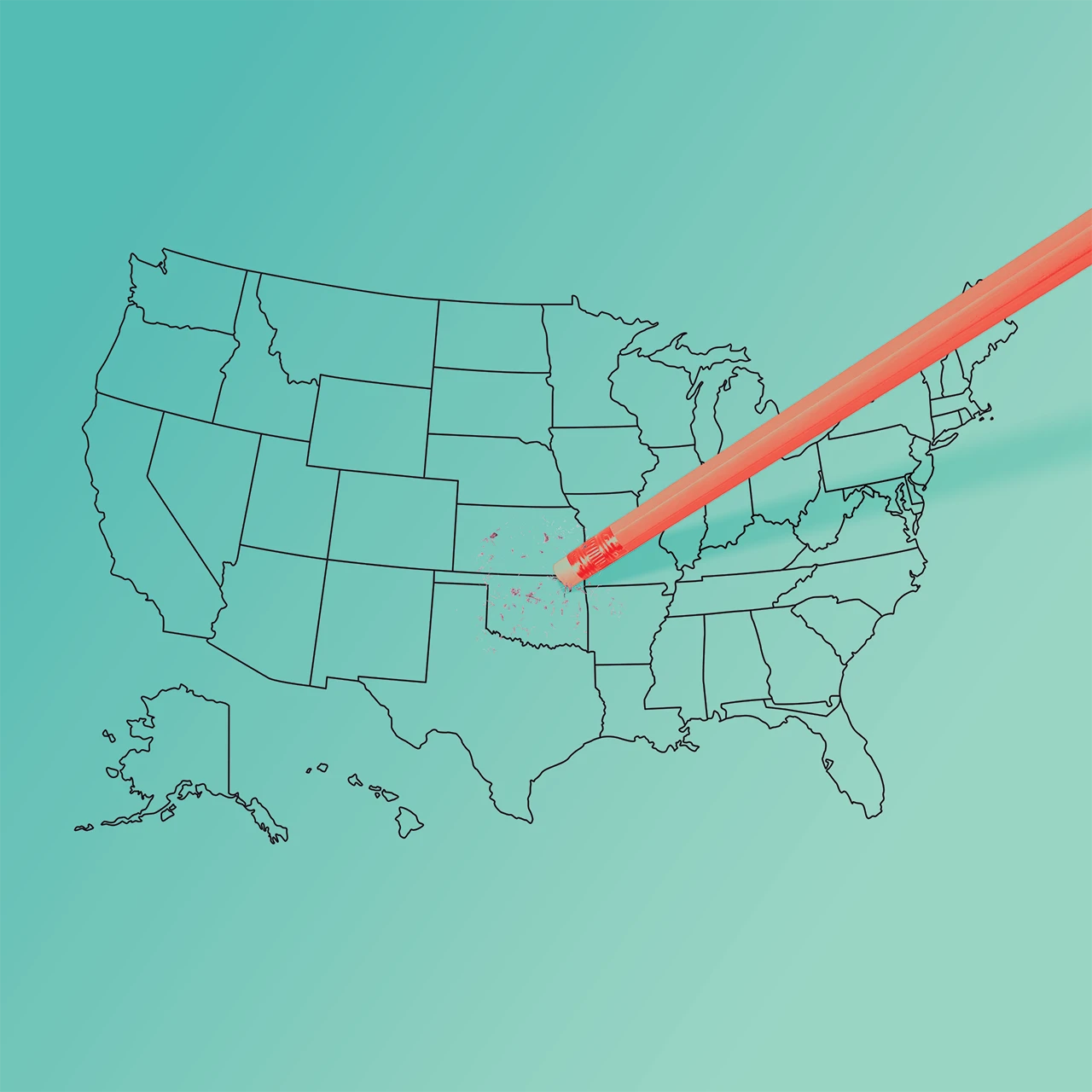 Pencil erasing over map of United States.
