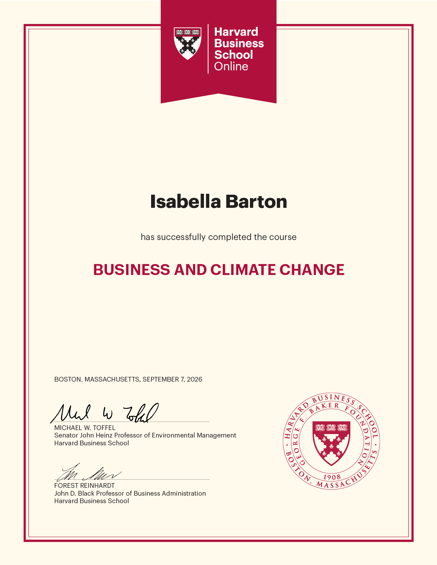 Business and Climate Change Certificate of Specialization