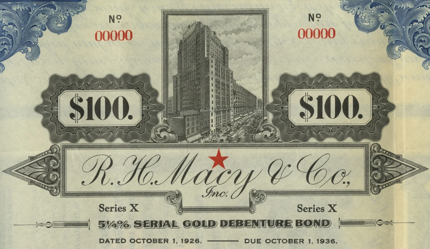 R. H. Macy & Co., Inc., Stock Certificate, October 1, 1926. Lehman Brothers Deal Books, Baker Library, Harvard Business School.
