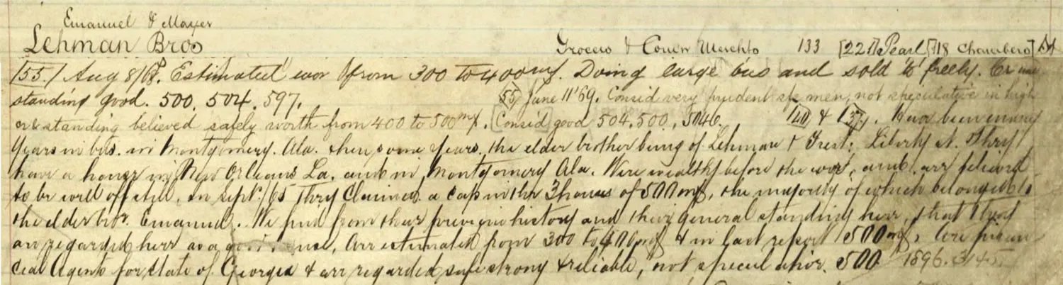 Lehman Brothers credit reports, 1868-1869
