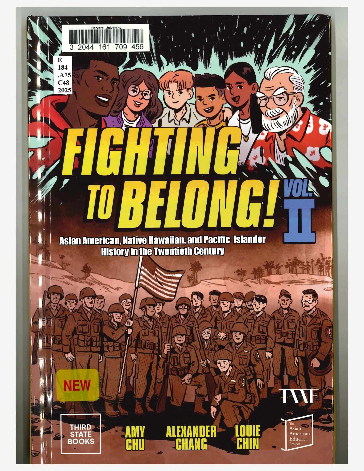 A book cover titled "Fighting to Belong! Volume 2" covered in the images of historical events and figures.
