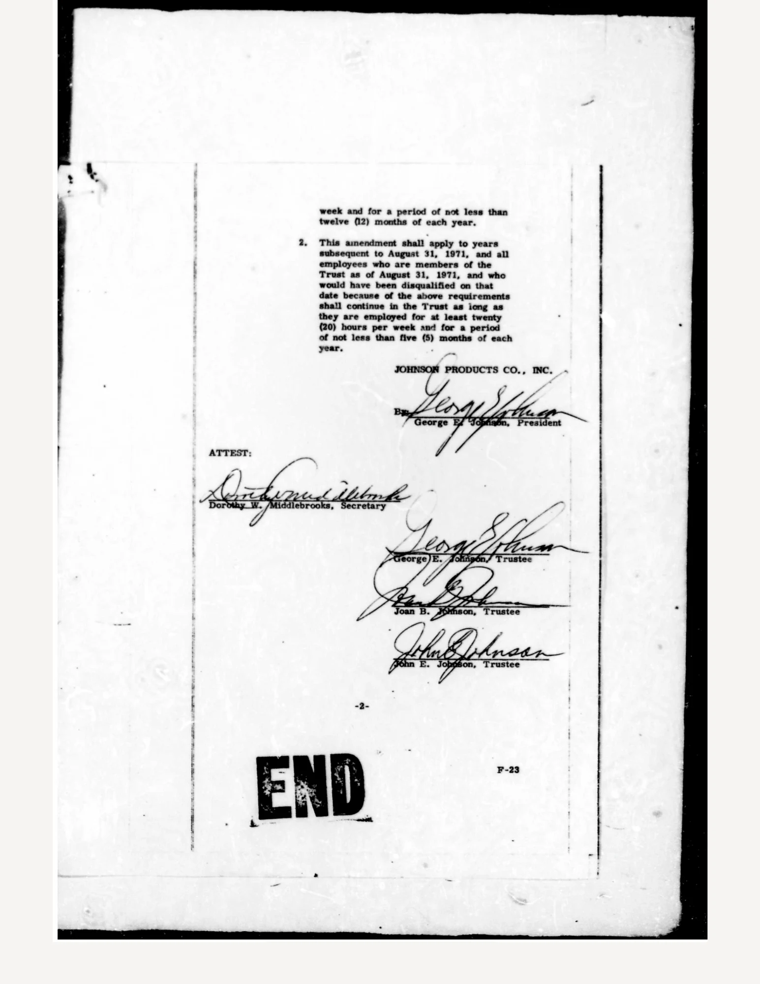 End page of the 1971 10-K report with several signatures.