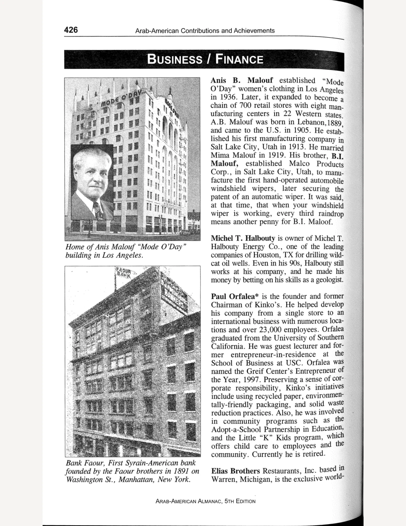 The business/finance beginning section of the almanac. It includes text entries on prominent figures with some related images.