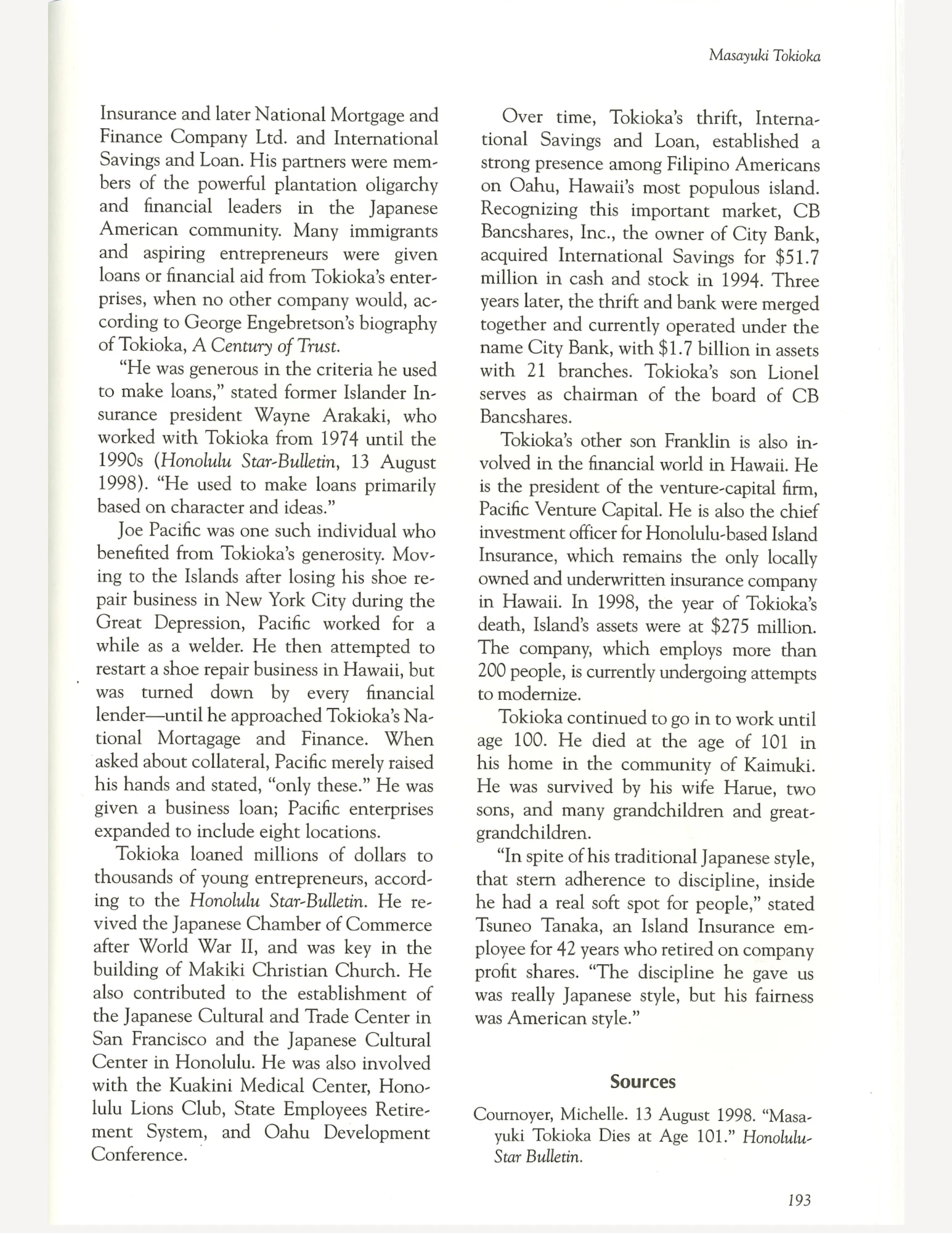 The continuing biography of Masayuki Tokioka. Only text.