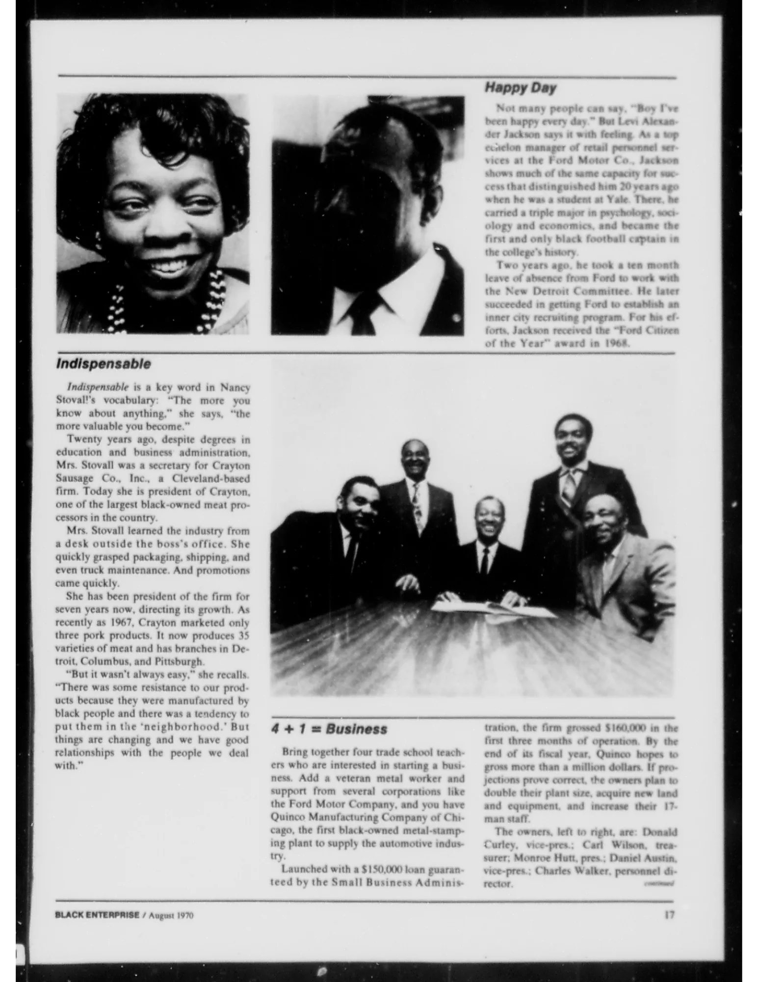 An article on successful Black business people; several photos of the featured individuals