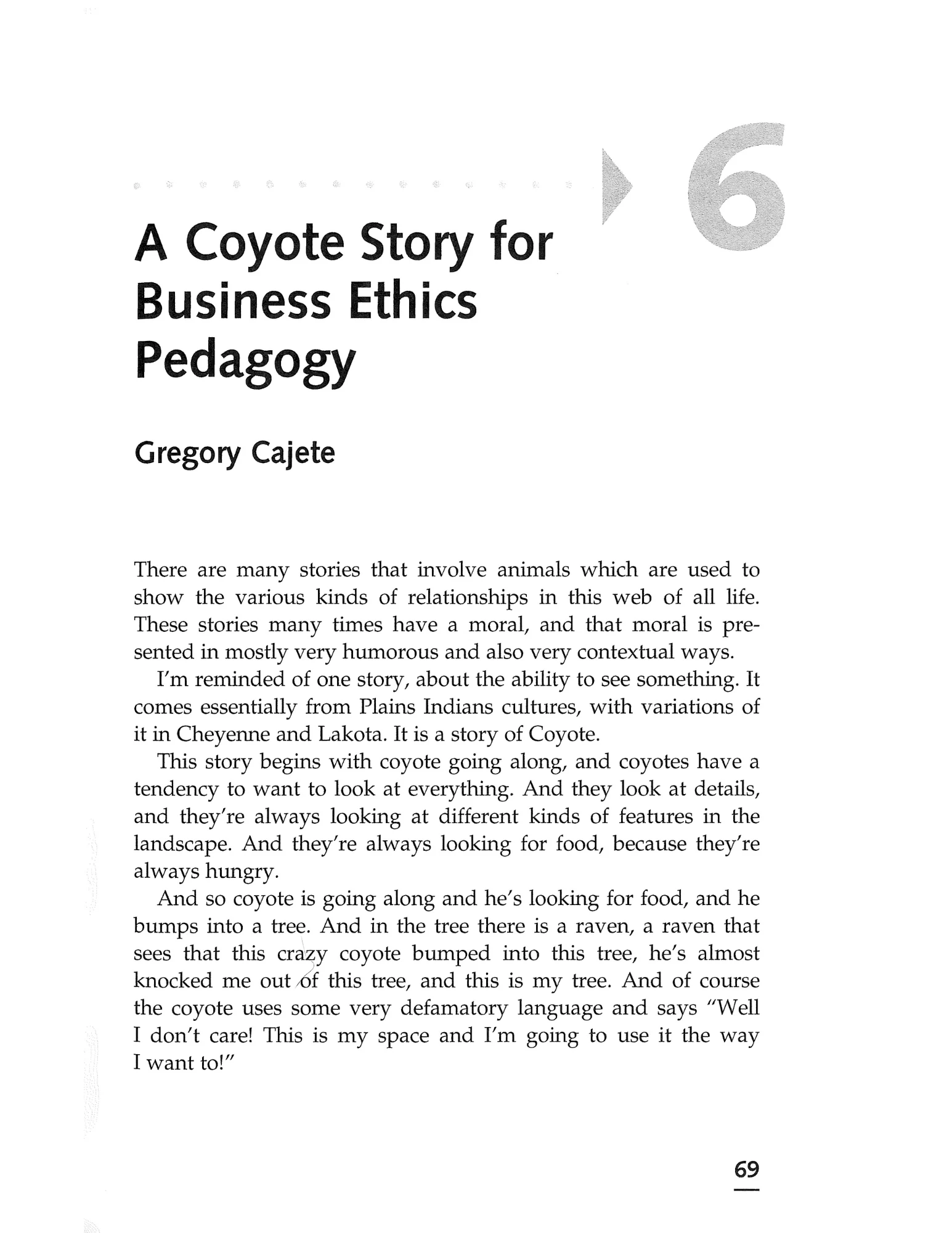 The first page of chapter 6 of Tribal Wisdom for Business Ethics.