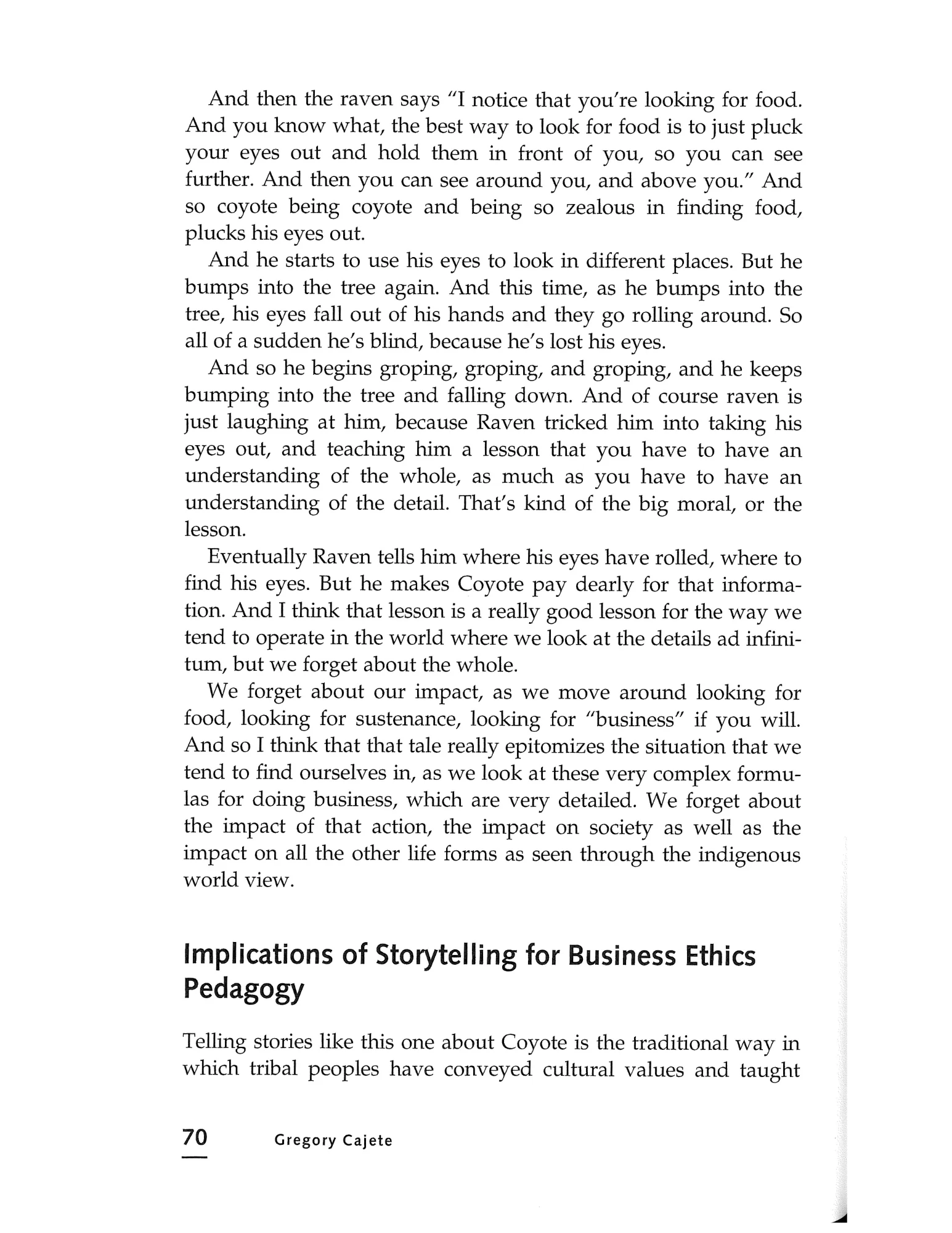 The second page of chapter 6 of Tribal Wisdom for Business Ethics.