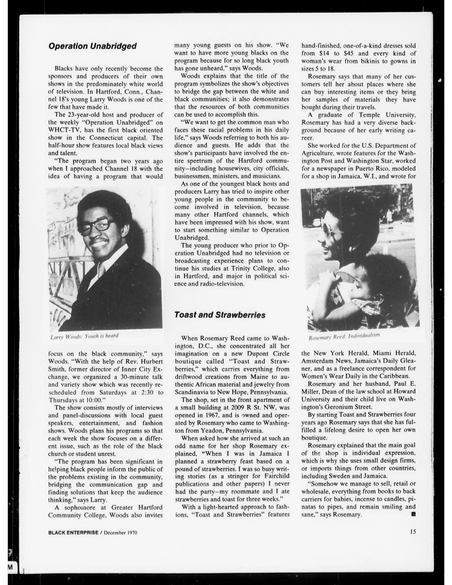 An article on successful Black business people; a man and a woman are featured