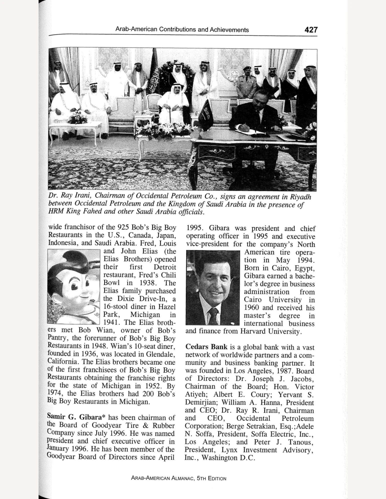 The business/finance section of the almanac. It includes text entries on prominent figures with some related images.