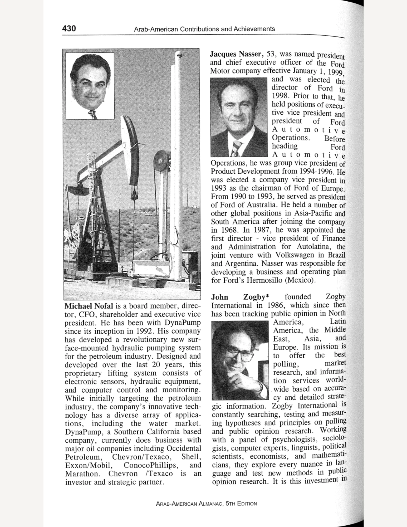 The business/finance section of the almanac. It includes text entries on prominent figures with some related images.