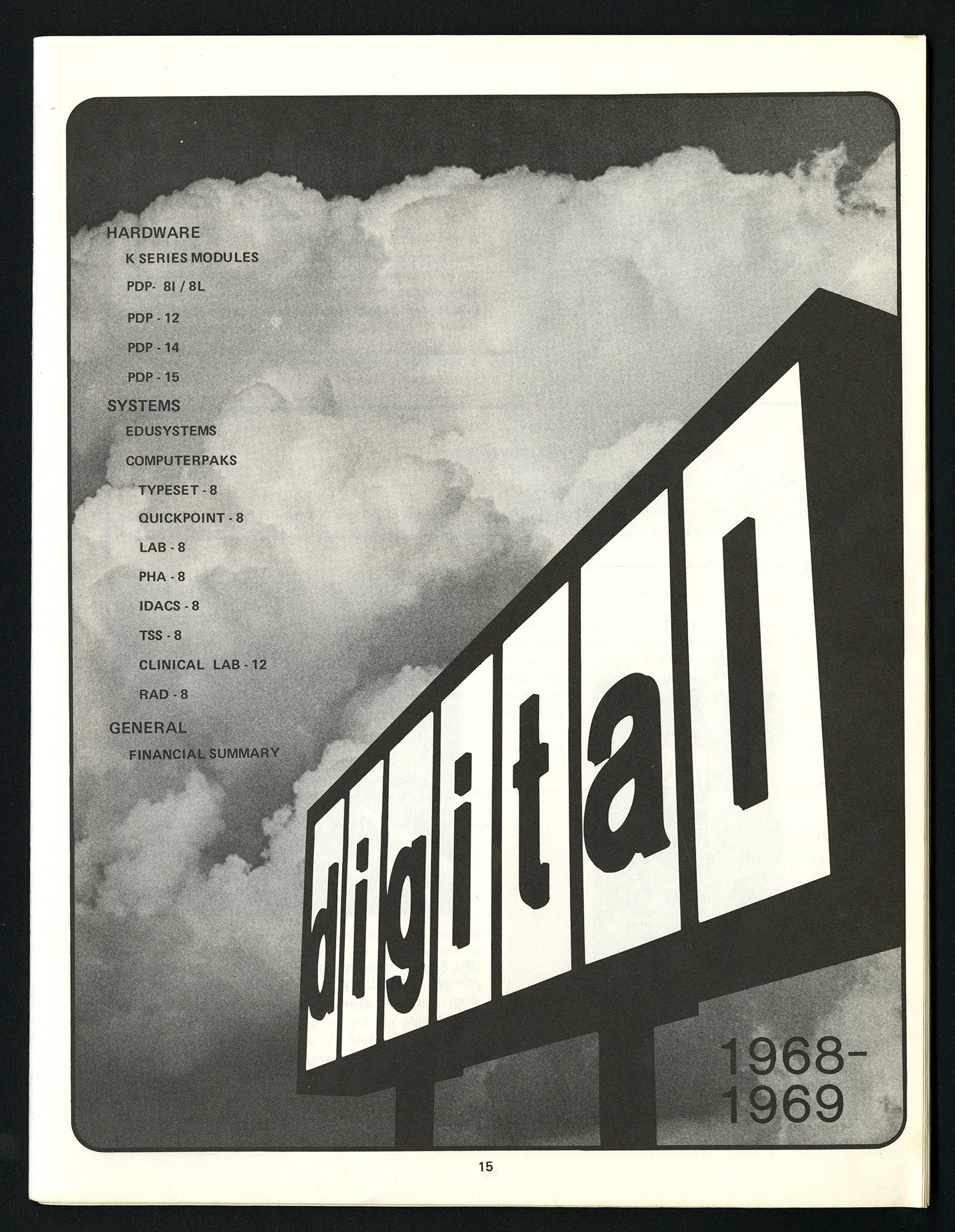 Black and white annual report cover with sign reading digital in the lower right