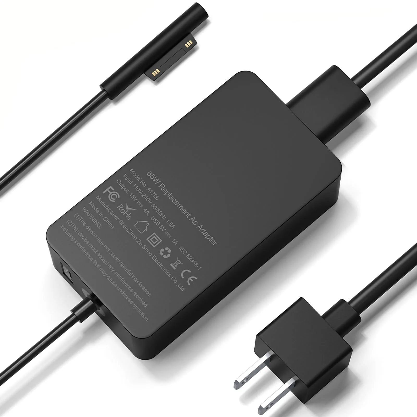 A black Microsoft Surface charger.
