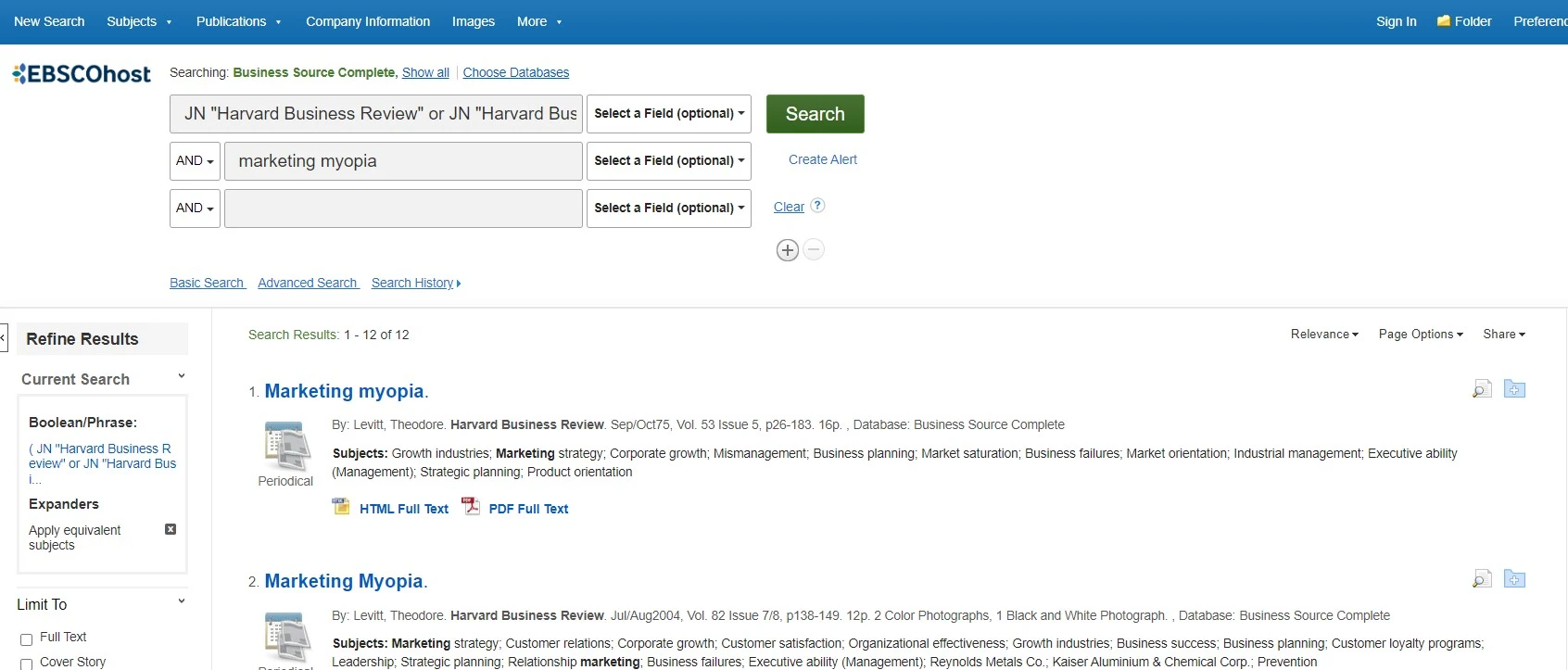 Database search page