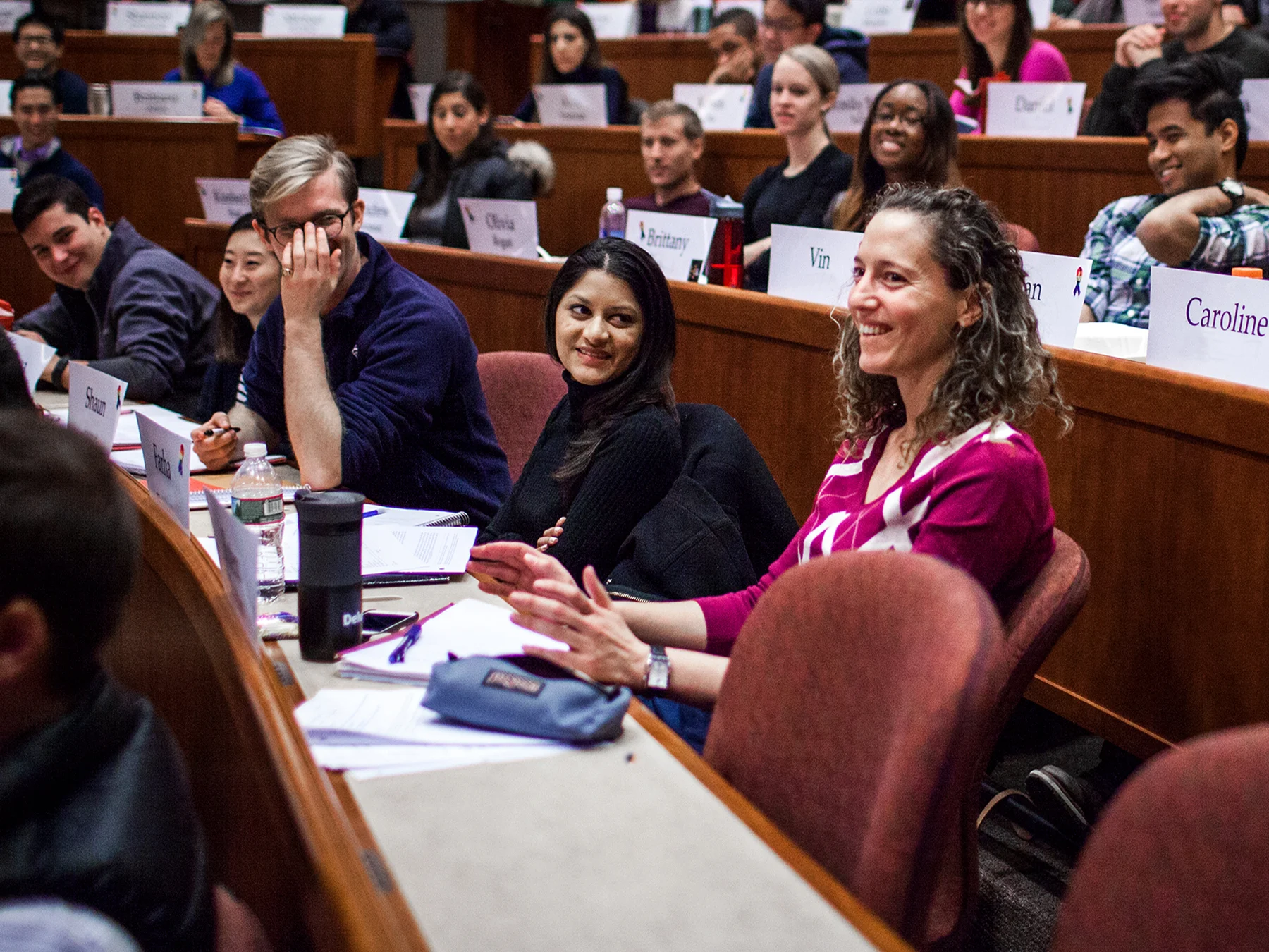 MBA students engage in a lively case method discussion in a Harvard Business School classroom.
