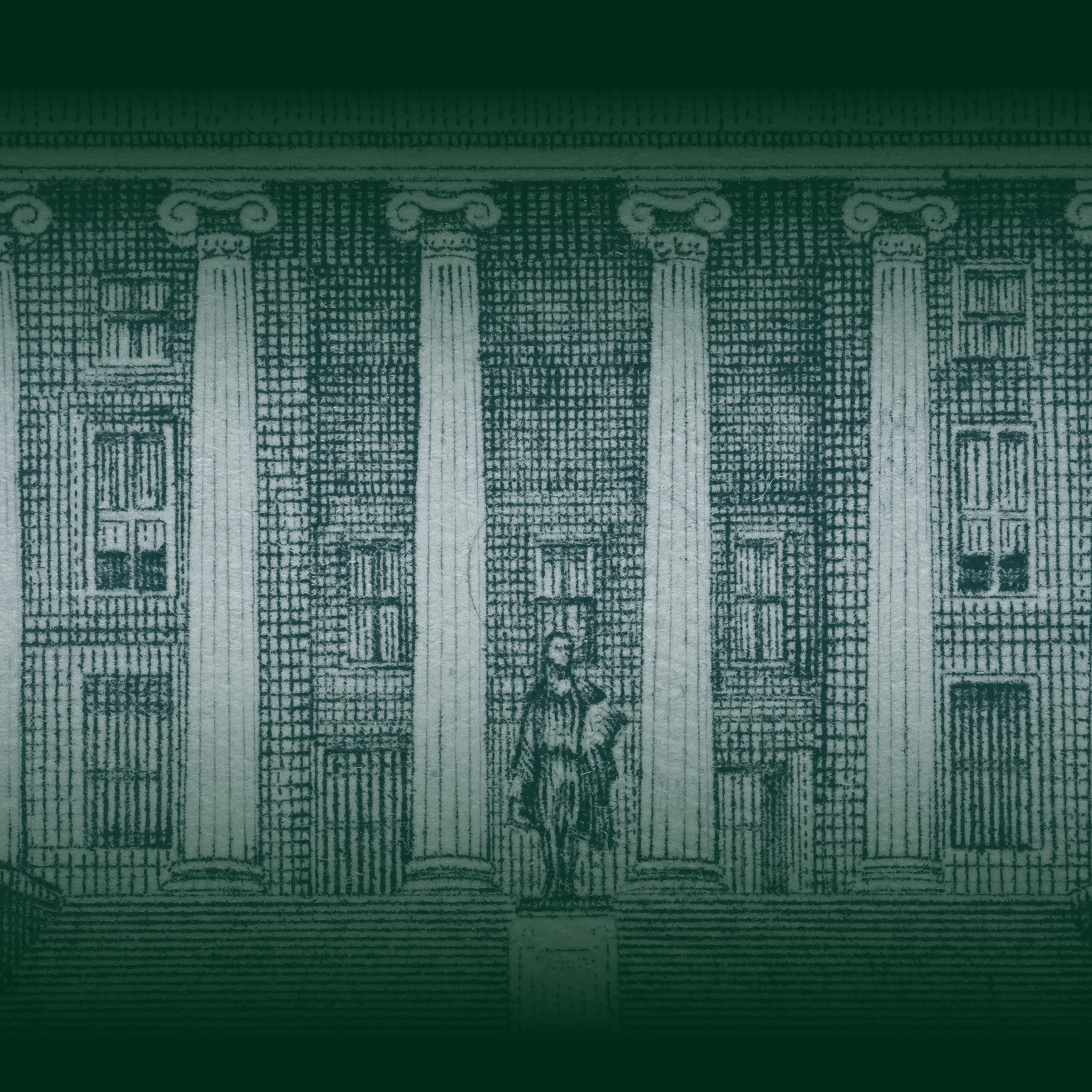 Close up on treasury image on dollar bill with blur on top and bottom of image.