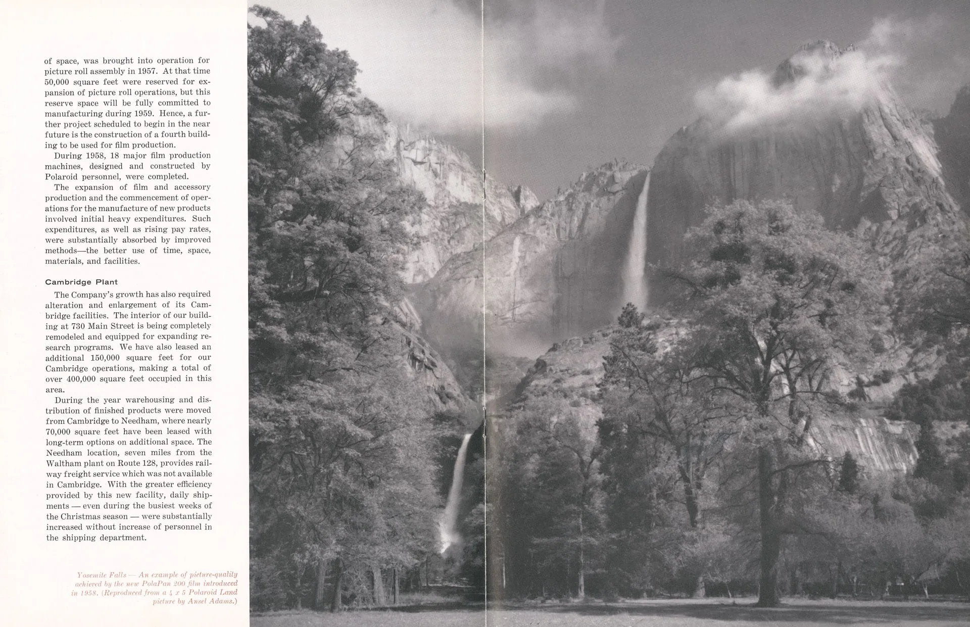 Yosemite Falls, test photograph by Ansel Adams