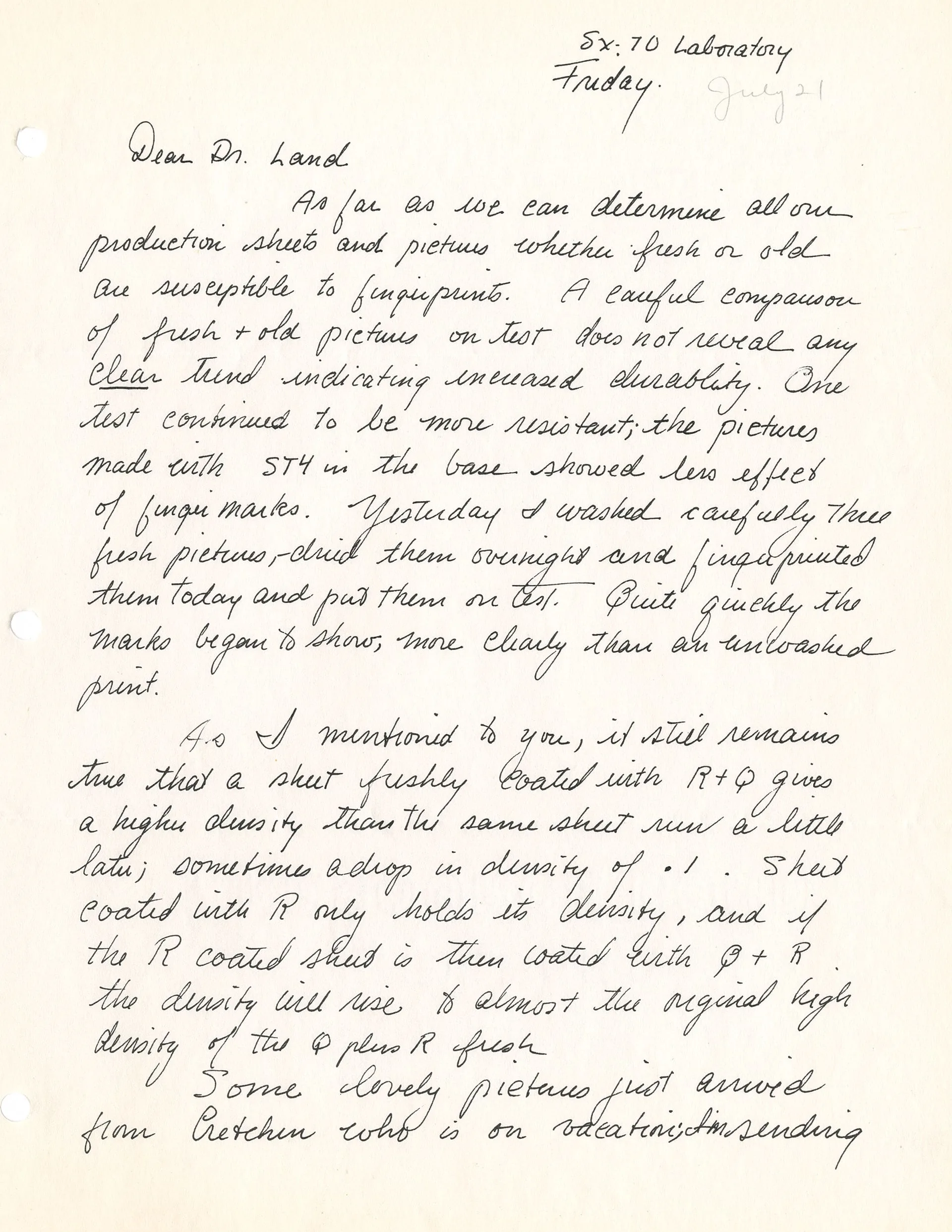 Report, Meroë Morse to Edwin Land, July 21, 1950