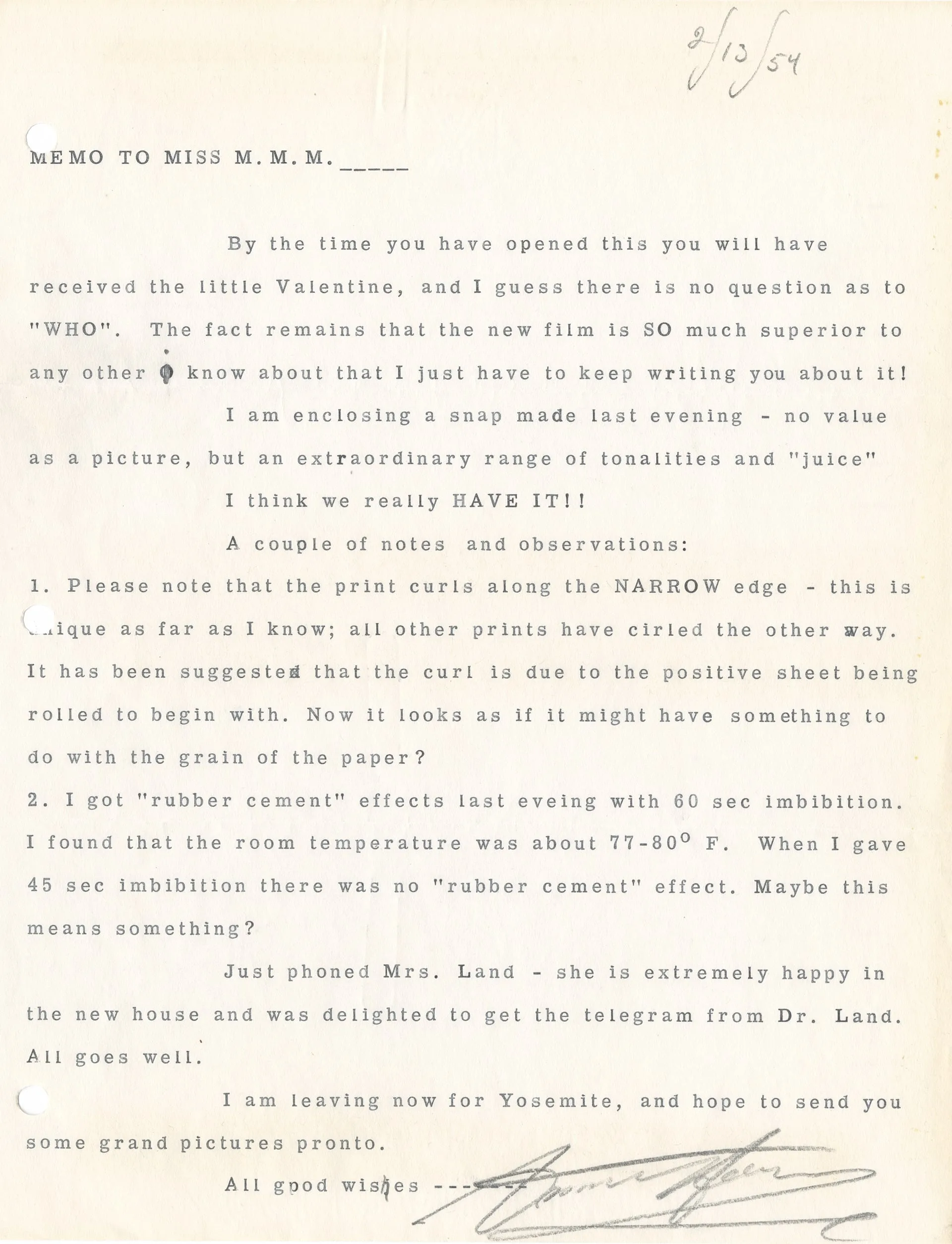 Valentine letter from Ansel Adams to Meroë Morse