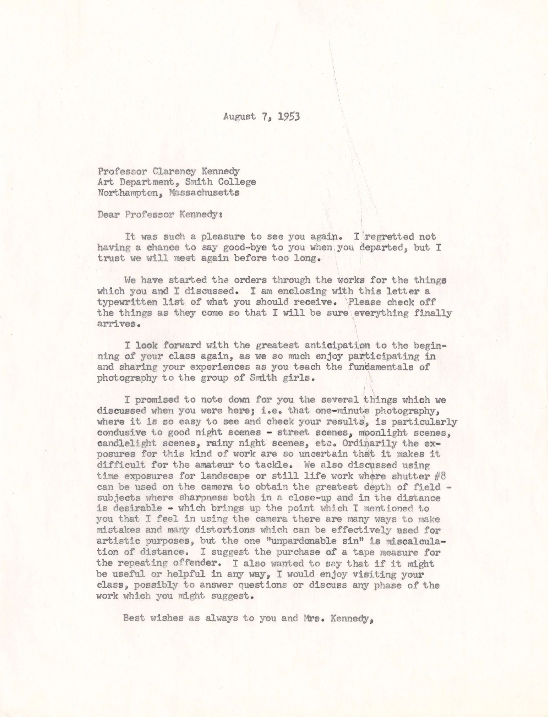 Letter to Clarence Kennedy from Meroë Morse, August 7, 1953