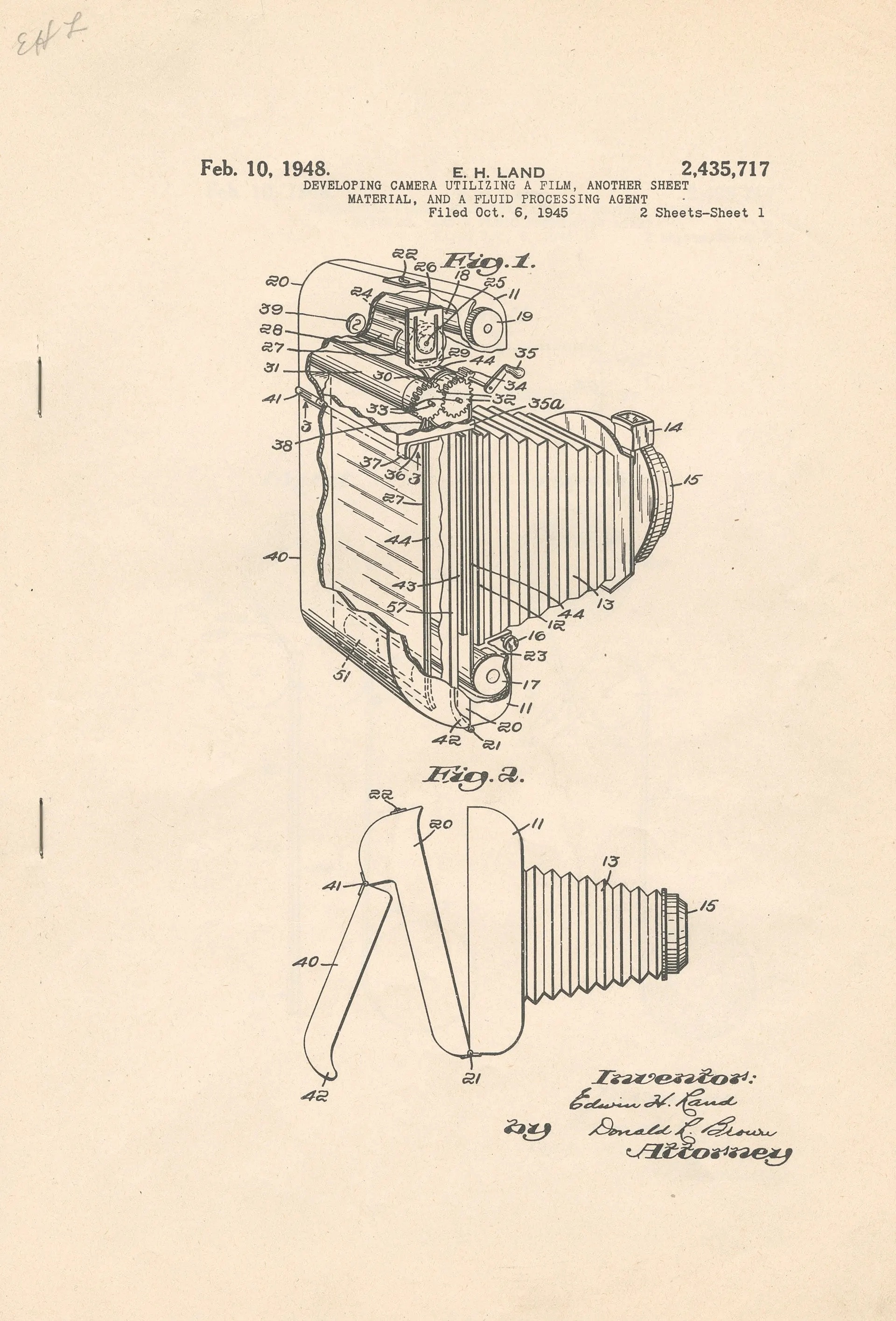 illustration of camera patent 2,435,717, Feb. 10, 1948