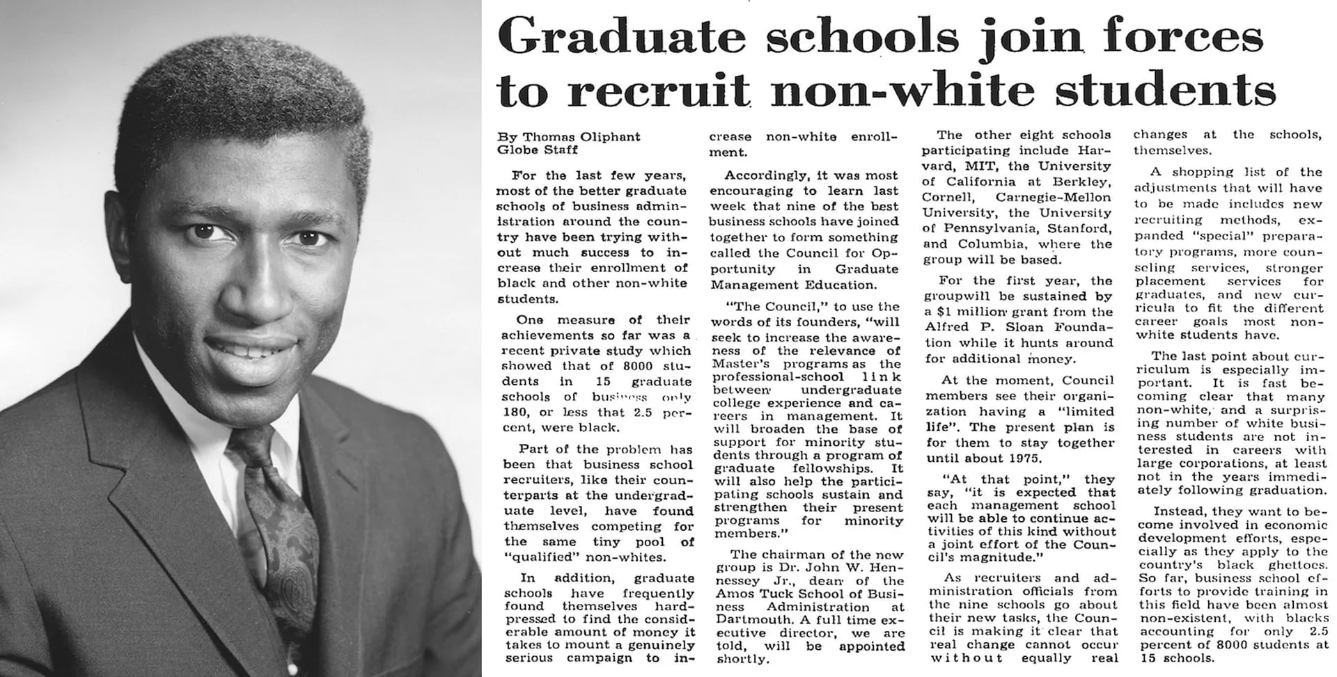 Bert H. King, ca. 1973 and “Graduate schools join forces to recruit non-white students.”
