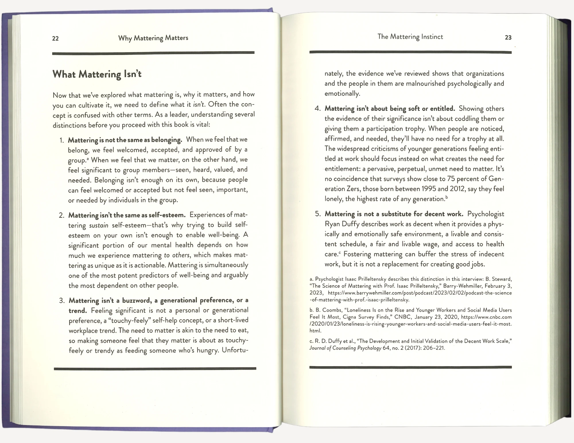 Text inside a book detailing 5 points of what mattering isn't.