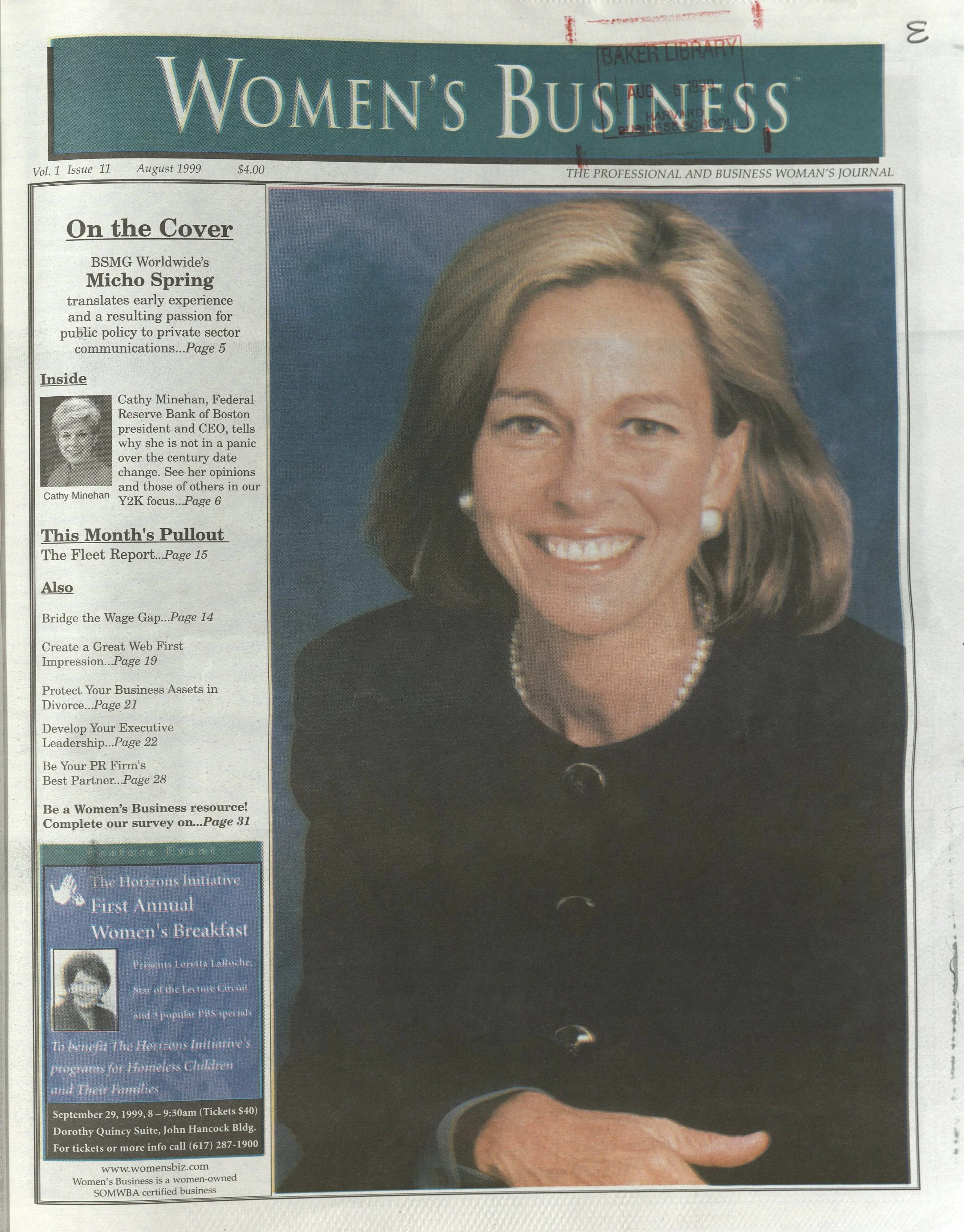 A journal cover with a white woman with shoulder length blonde hair, smiling
