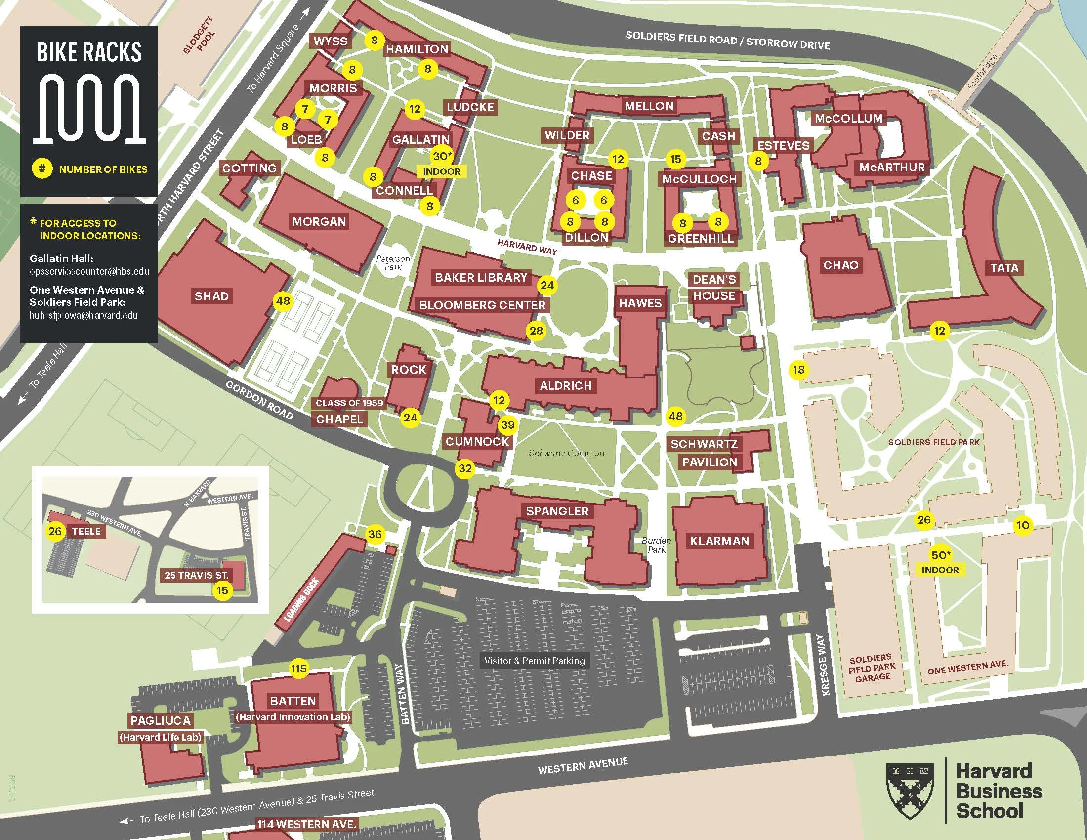 Bike map of Harvard Business School Campus with scooter location