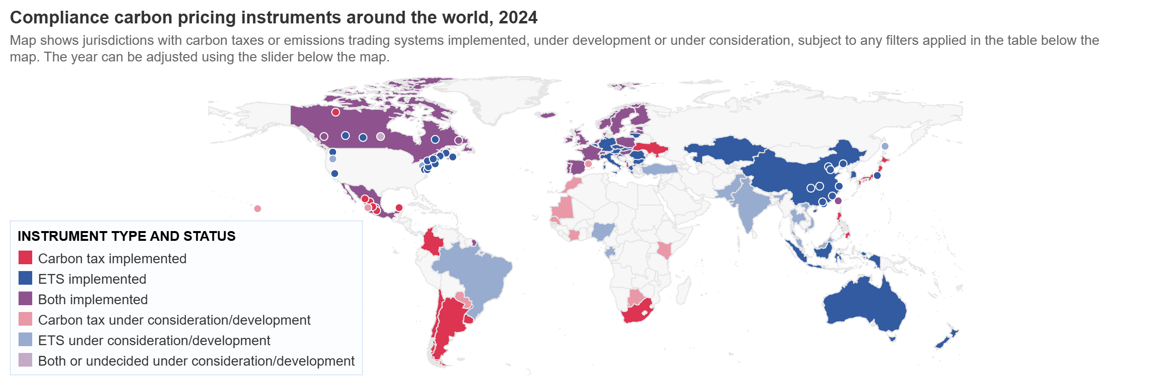 Map showing carbon prices around the world