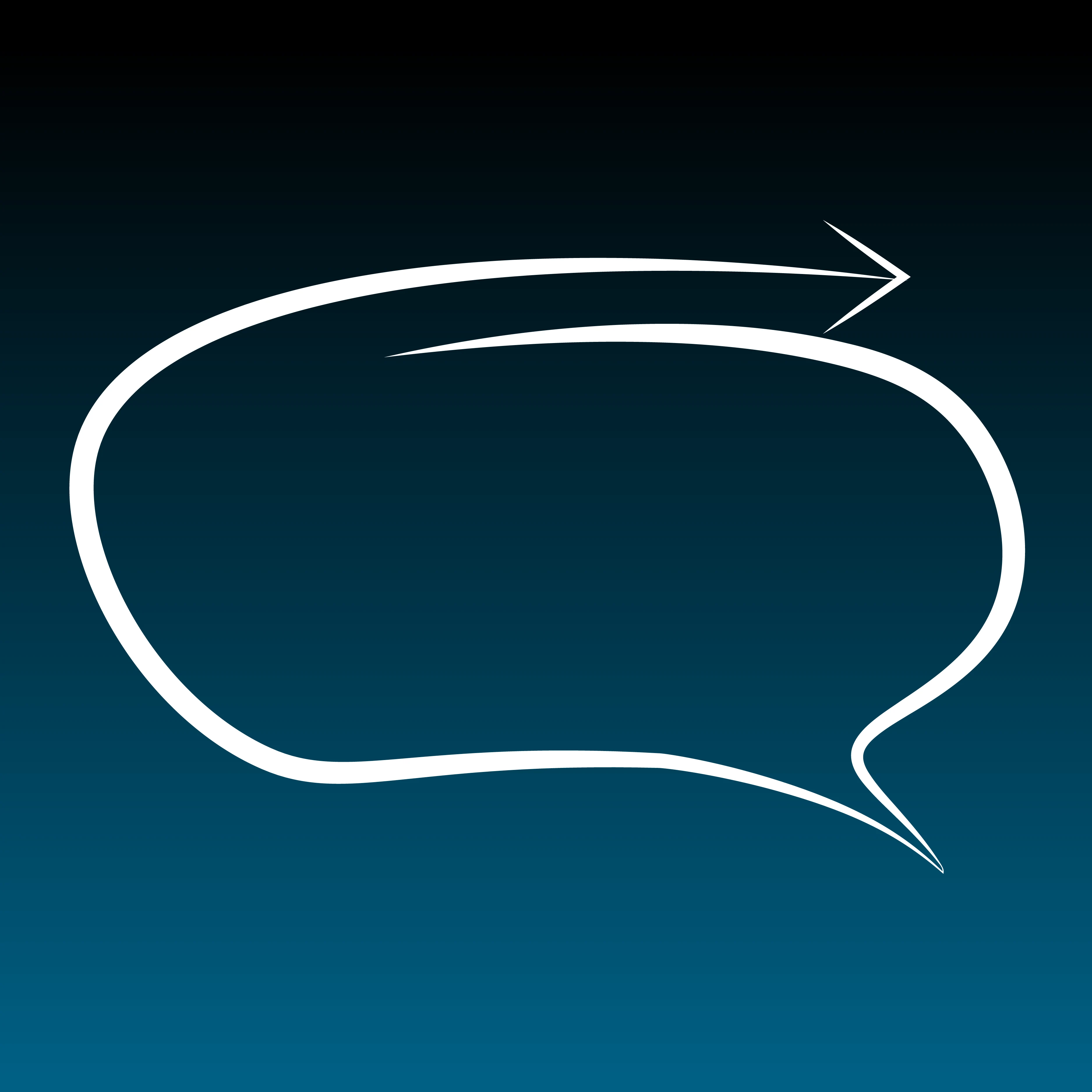 Speech bubble with an arrow pointing in direction of speaker.