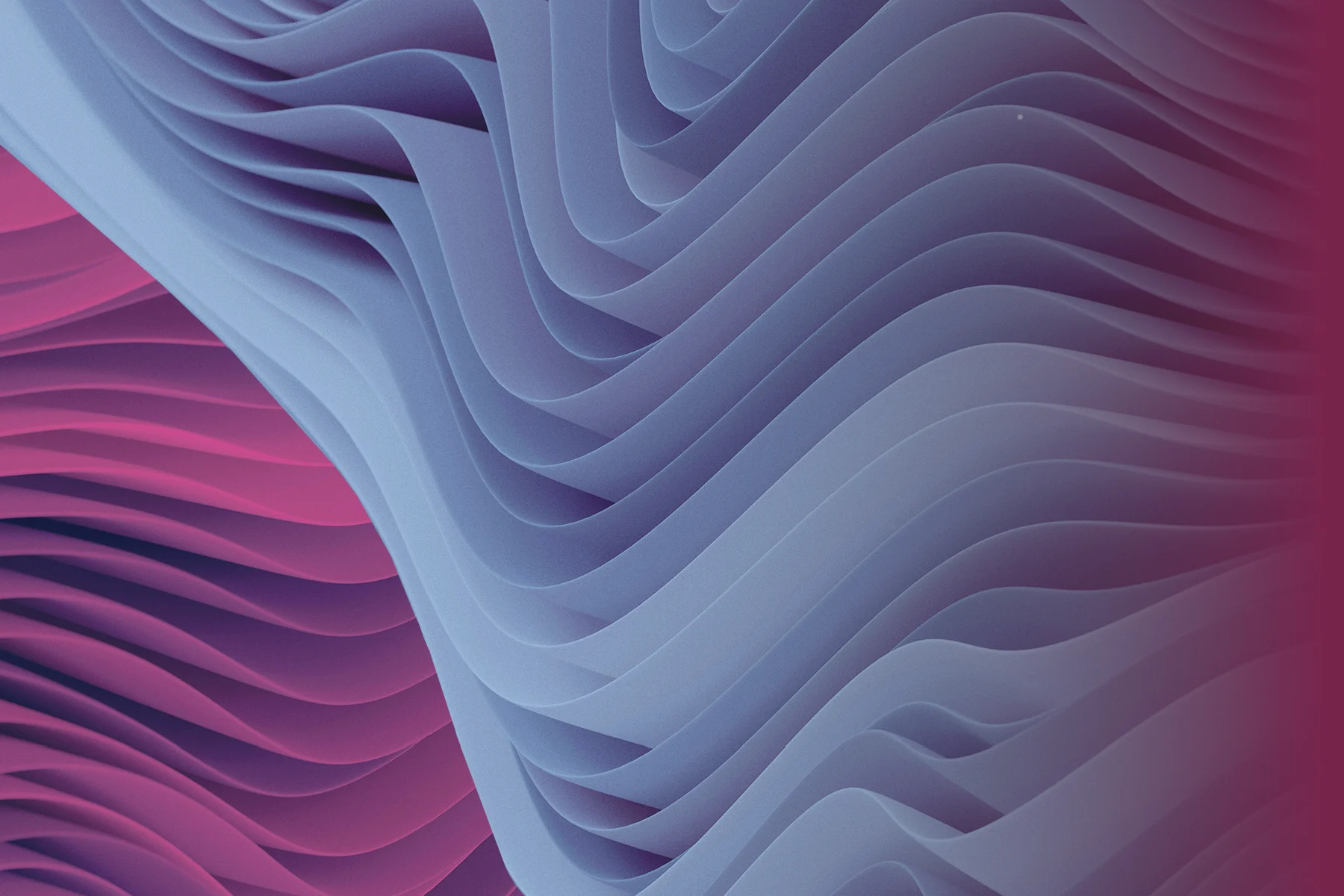Abstract layers of flowing, wave-like forms in soft blue and purple, with magenta accents.