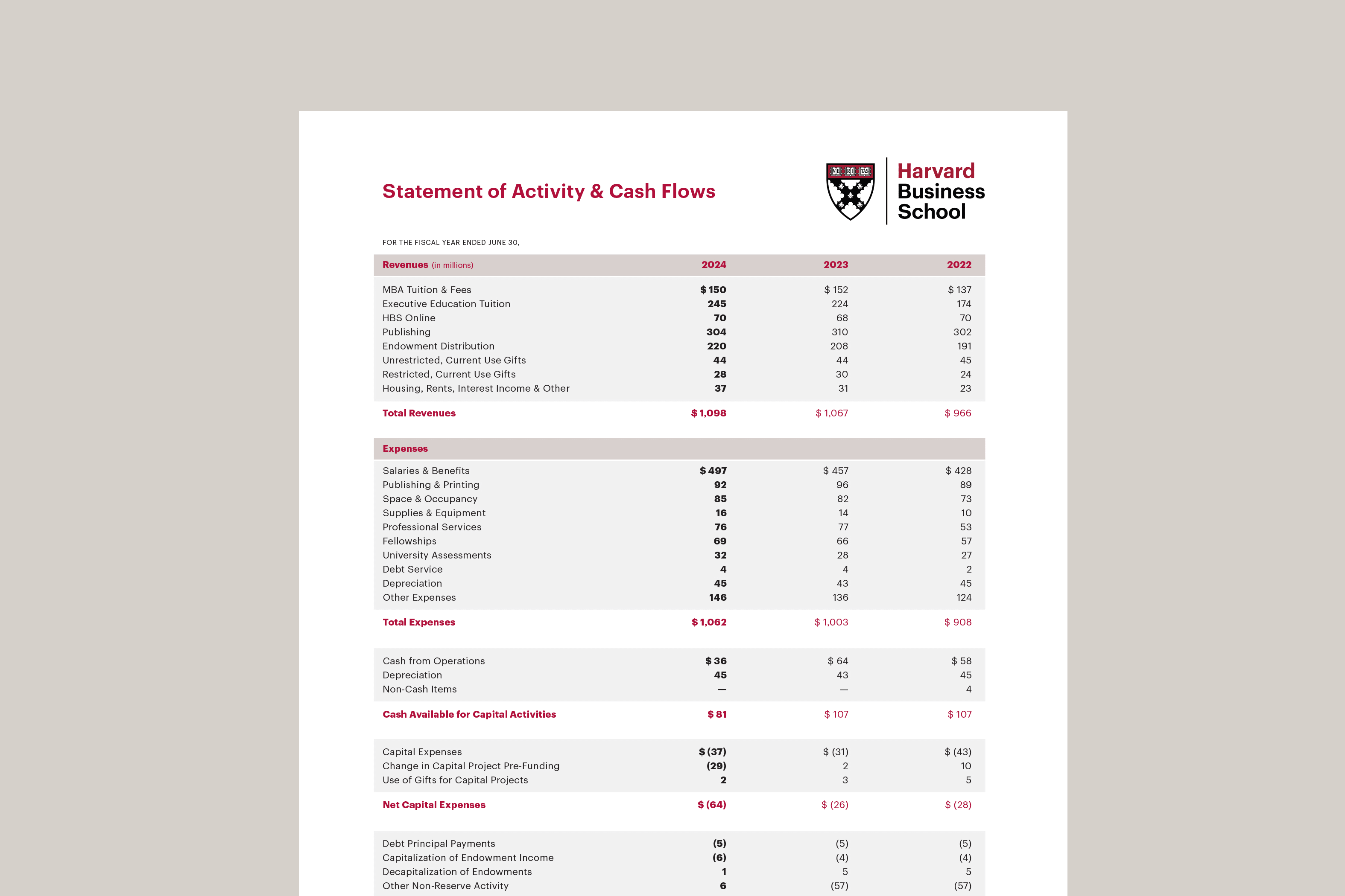 Statement of Activity & Cash Flows | Annual Report 2024