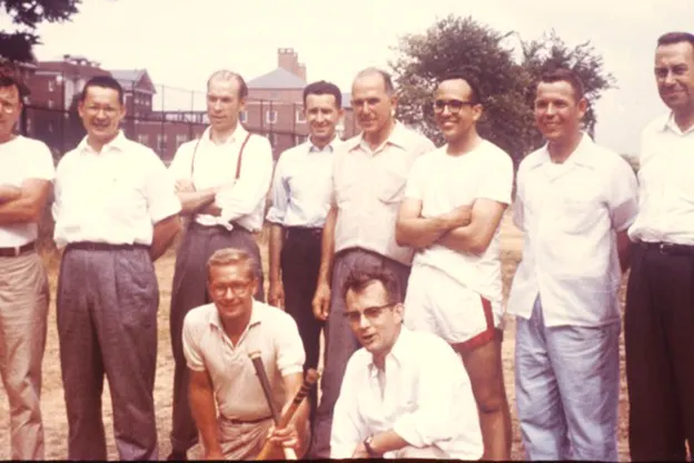 Staff from the Summer Case Writing Program standing outside, circa 1954.