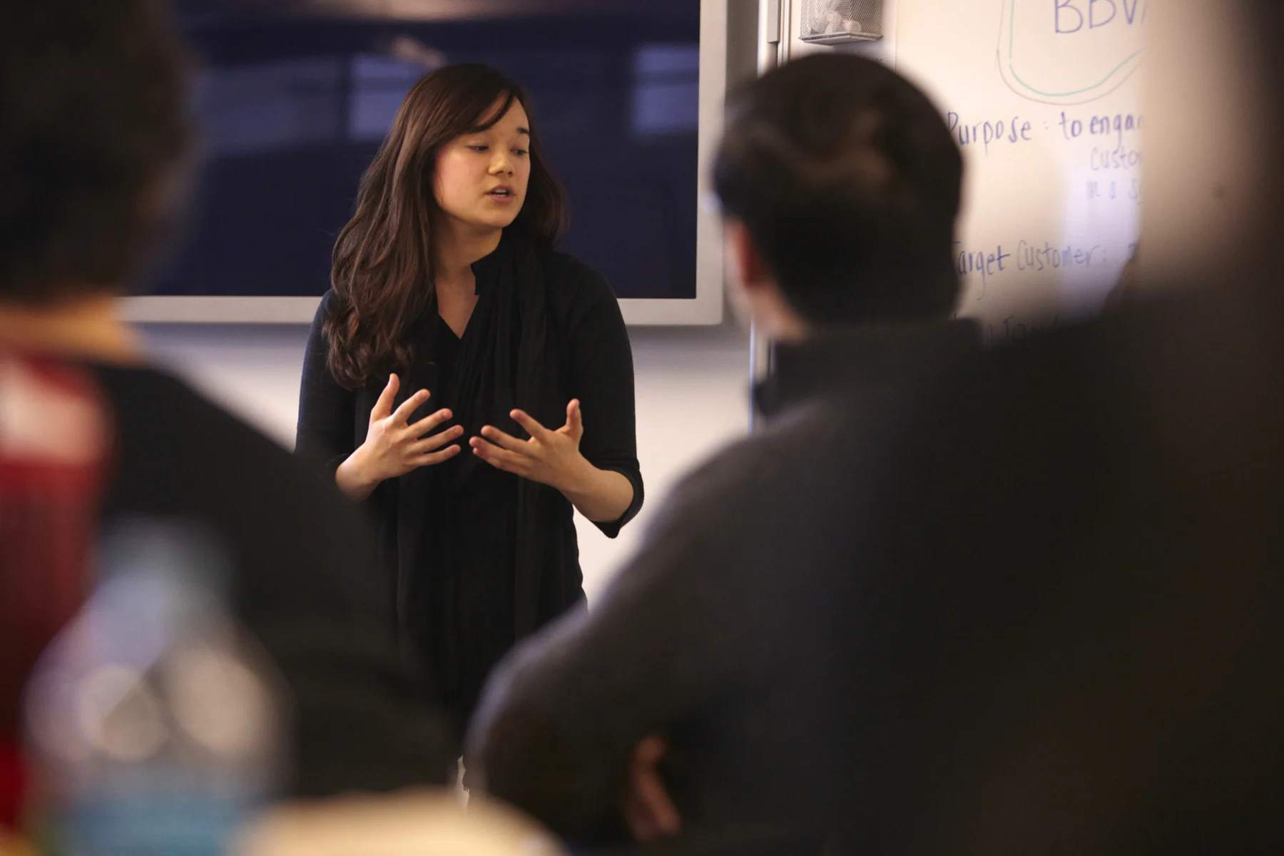 MBA students discuss their plans for a new entrepreneurial venture.