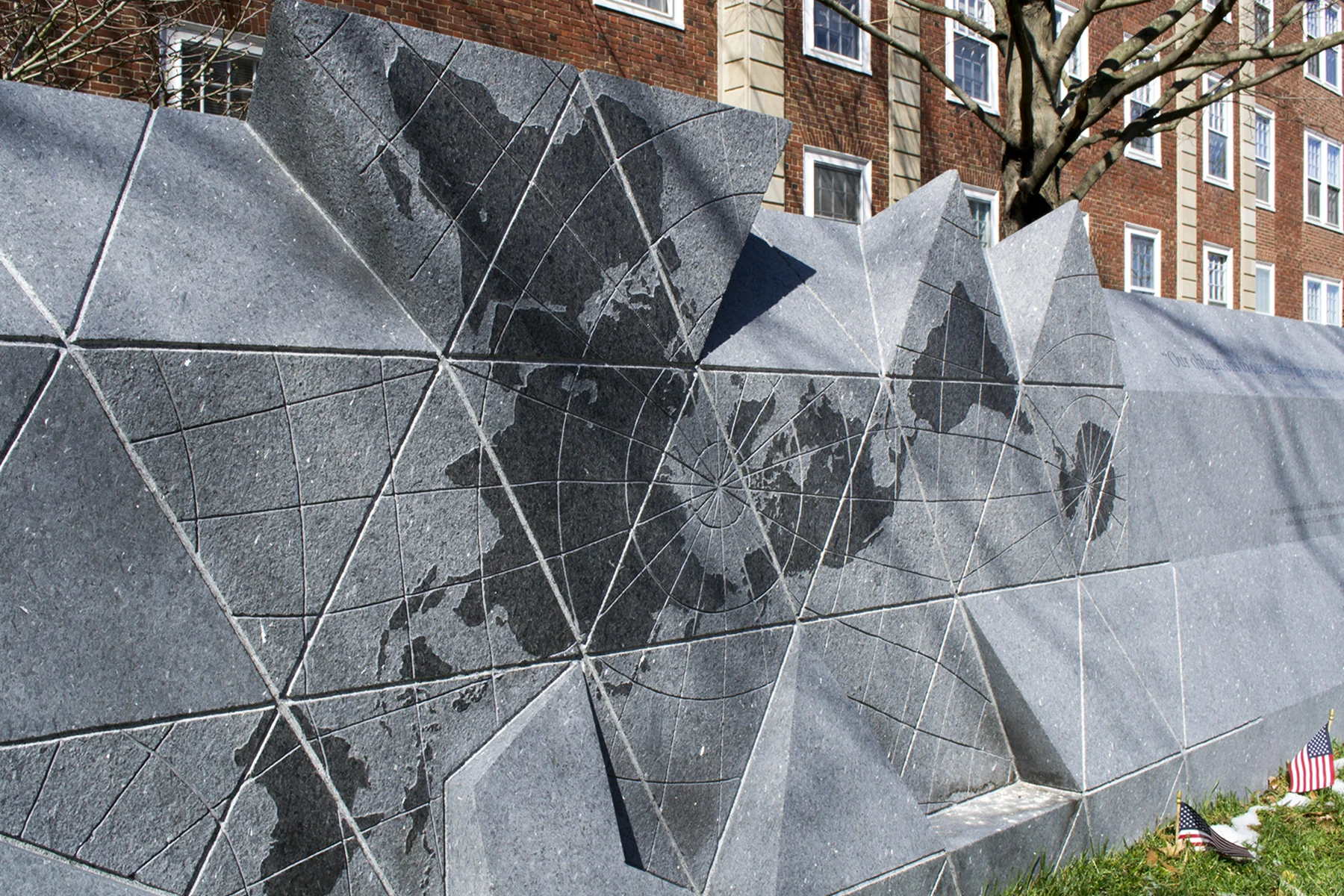 Wall of Recognition of Service to Our Country, which stands at Kresge Way North, east of McCulluch Hall