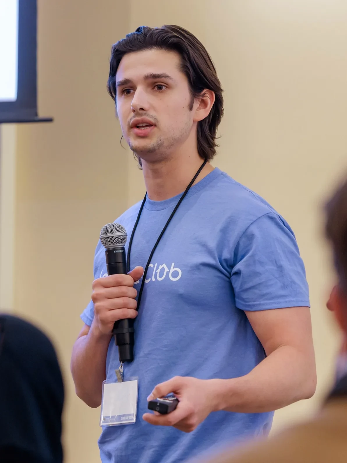 An MBA student presents his New Venture Competition Semifinalist venture at Demo Day.