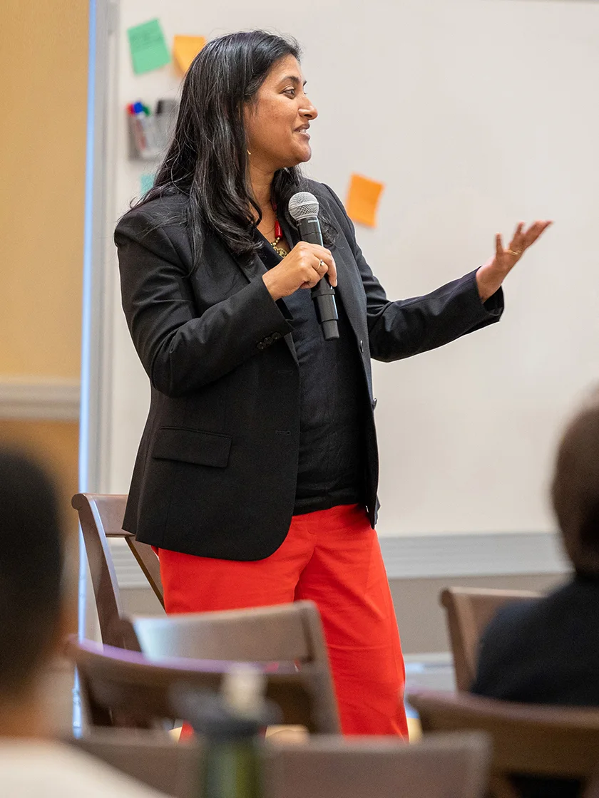 Professor Lakshmi Ramarajan speaks at the annual Race, Gender & Equity at Work Symposium in 2023: Tools for Humanity: Rage and Love as Acts of Resistance and Renewal.