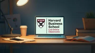Laptop with Harvard business school live online classrooms logo