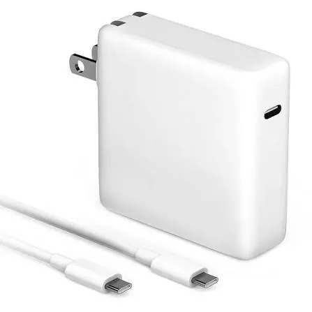 A white Apple USB-C charger.
