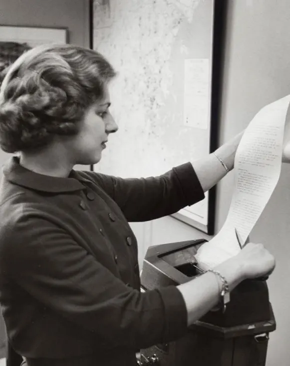 Jane Clifton completes field work at John Hancock Life Insurance Company for the Harvard Radcliffe Program in Business Administration, 1960