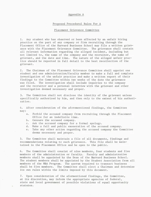 “Appendix A: Proposed Procedural Rules for a Placement Grievance Committee,” ca. 1970