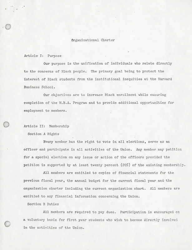 “Afro-American Student Union Proposed By Laws,” ca. 1969