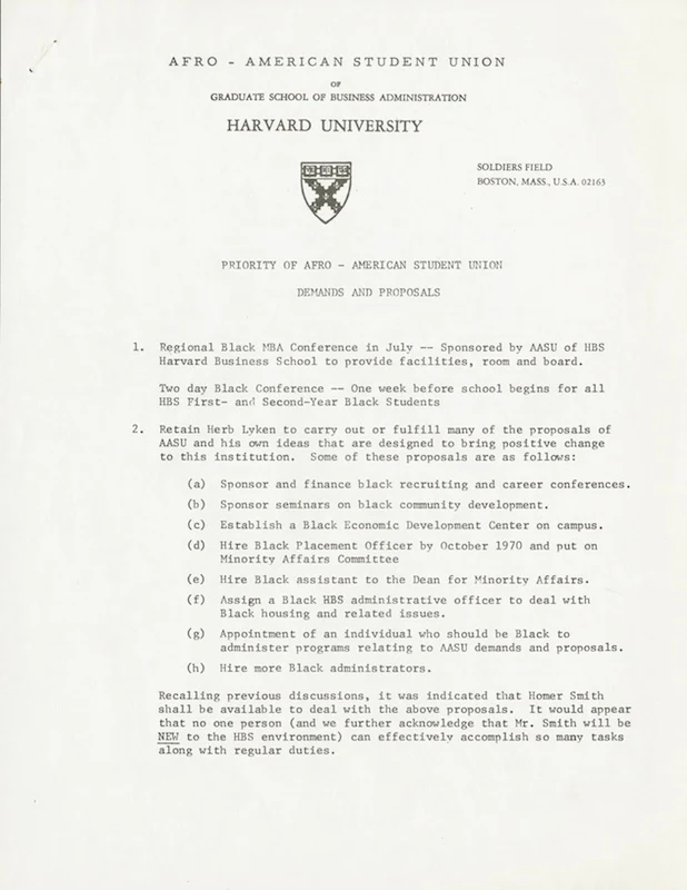 “Priority of Afro-American Student Union: Demands and Proposals,” ca. 1969